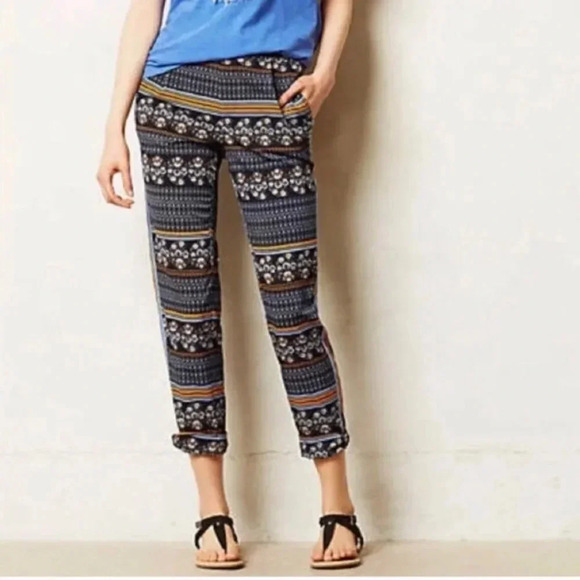 Anthropologie Elevenses aralia print boho crop pants size 2 Q24 - Picture 3 of 9